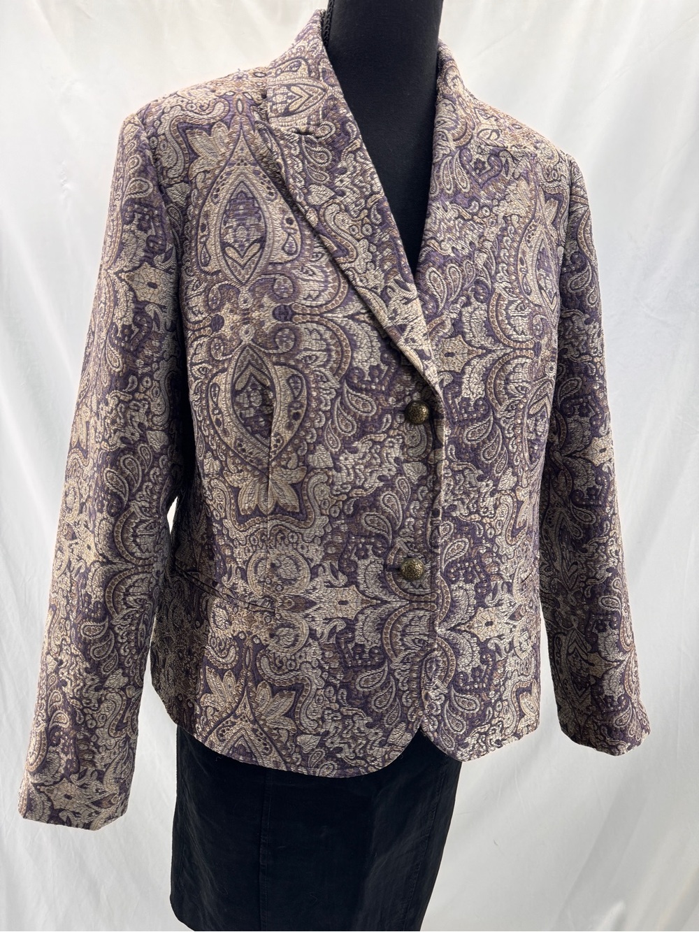 Vintage Koret Petite Paisley Jacquard Tapestry Blazer Jacket Purple Size 16P